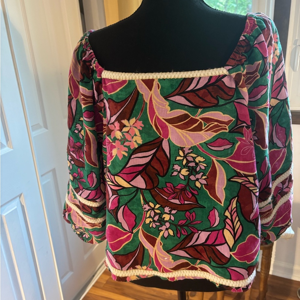 Cynthia Rowley 100% Linen Floral Multicolor Women's Top
